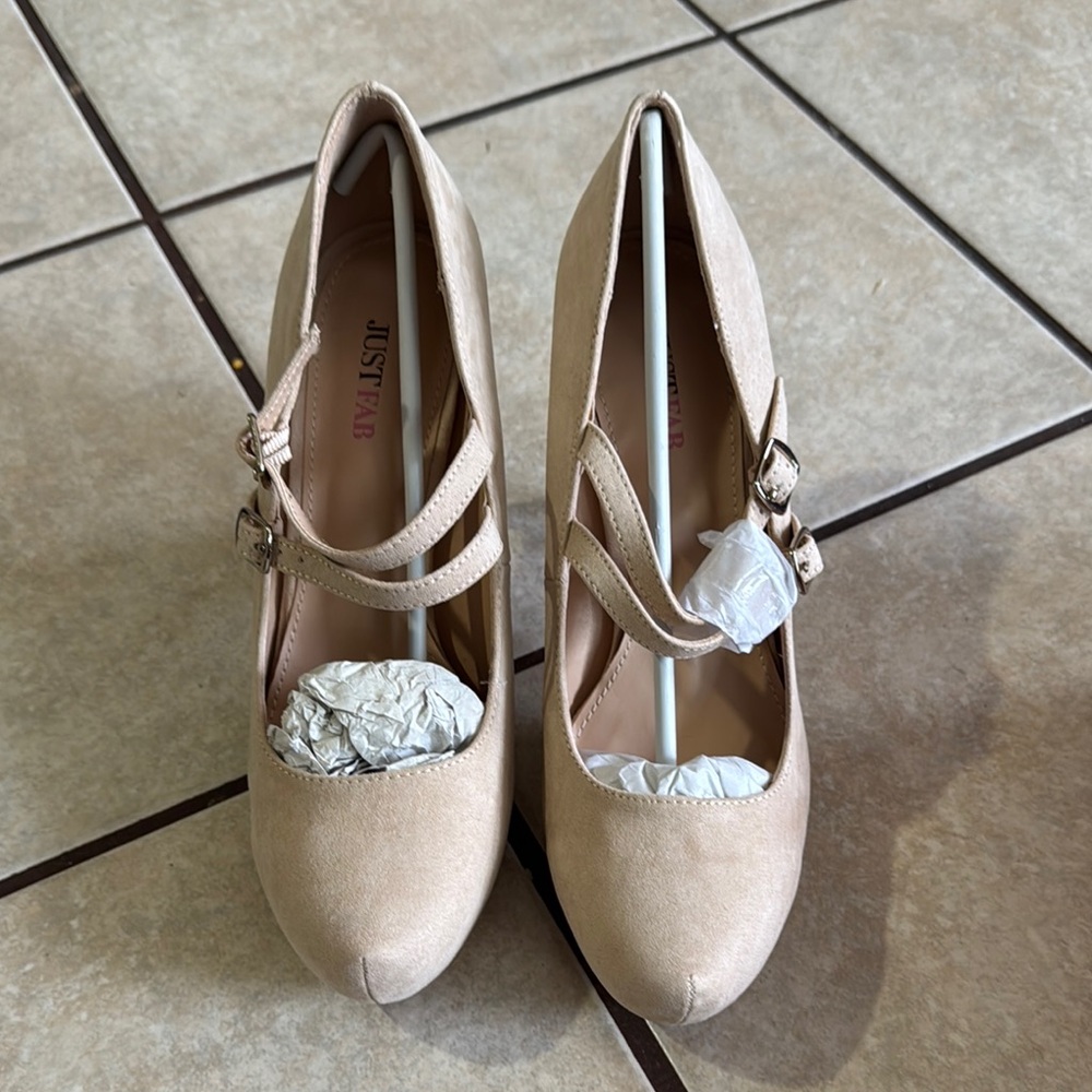 JustFab Women's Beige Heels with Straps